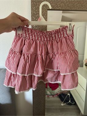 Amazon Red Gingham Tiered Mini Skirt